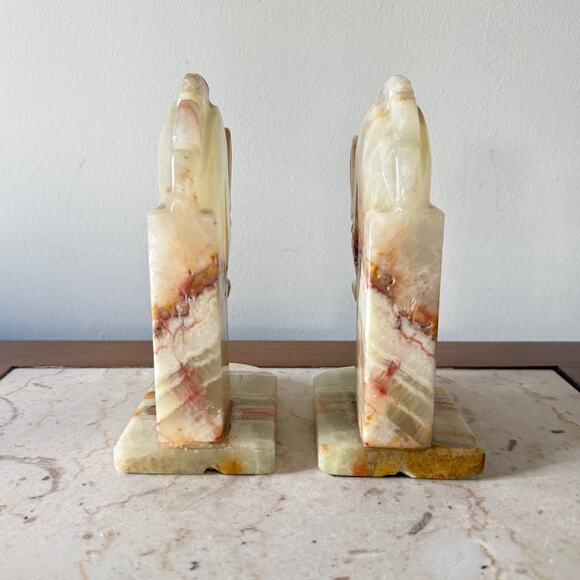 Vintage Horse Head Bookends Carved Onyx Marble Academia MCM Chess Knight PAIR - Picture 5 of 11